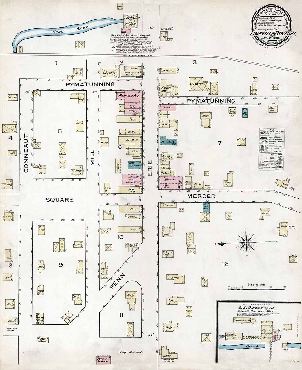 1886 Town Map of Linesville Crawford County Pennsylvania
