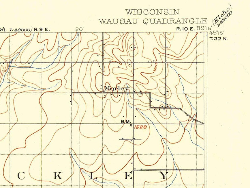 1899 Topo Map of Wausau Quadrangle Wisconsin