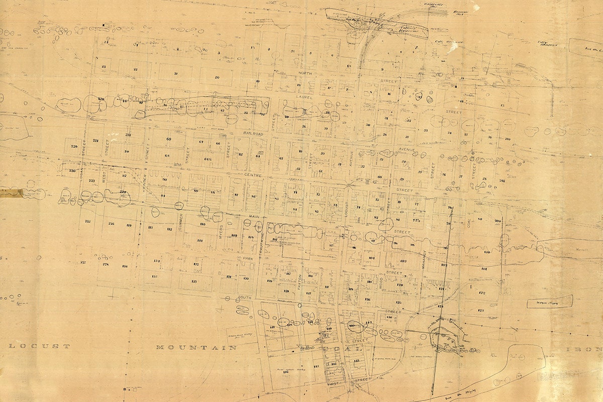 1936 Map of Centralia Boro Columbia County PA and Mining Activity