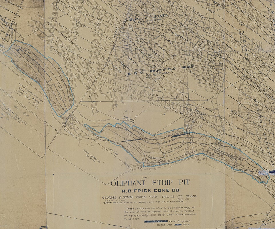 1941 Map of Oliphant Strip Pit Georges & South Union Township Fayette County Pa