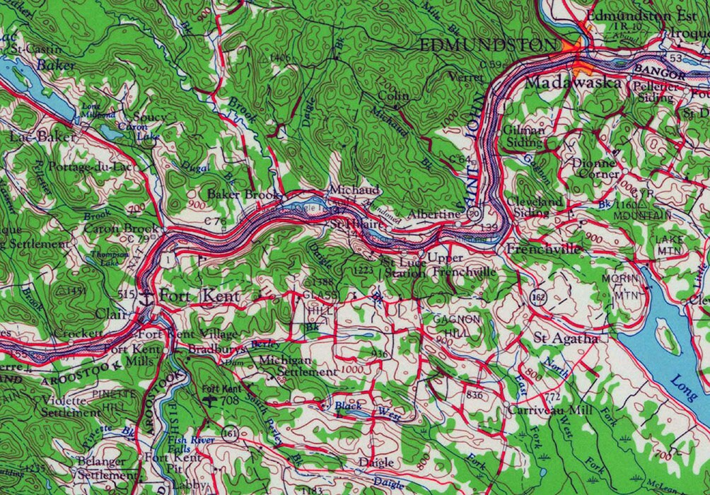 1962 Topo Map of Edmundston NB Quebec Canada & Maine
