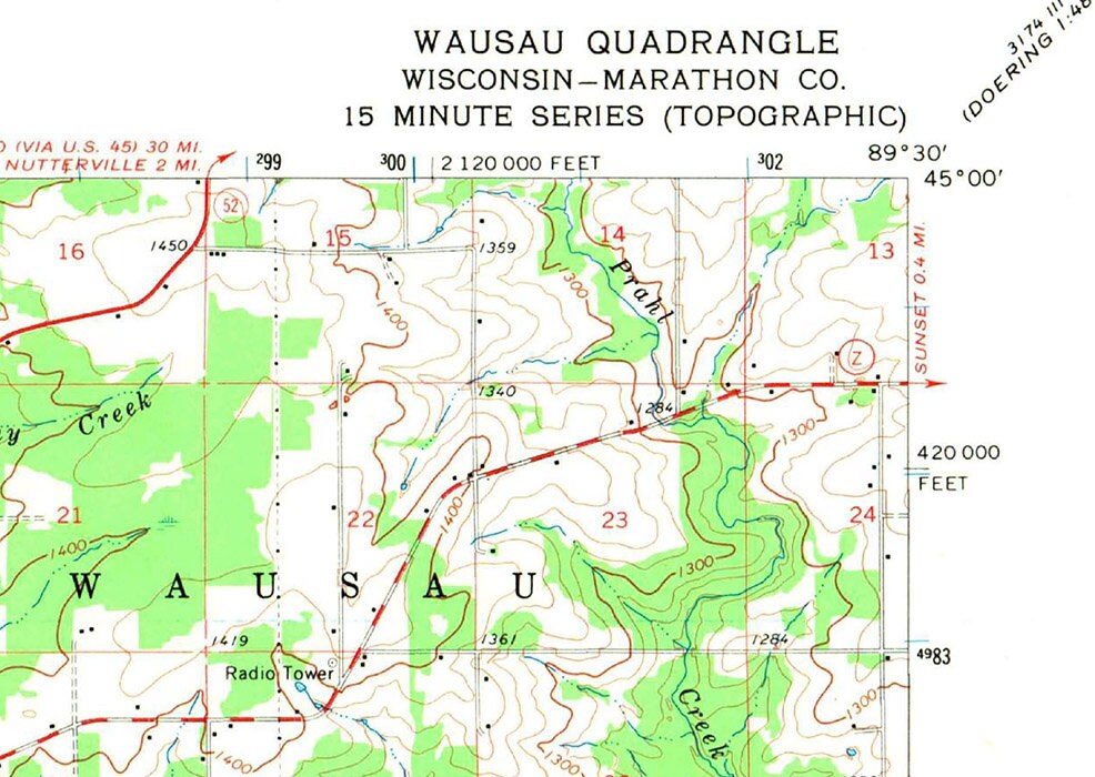 1963 Topo Map of Wausau Wisconsin Quadrangle