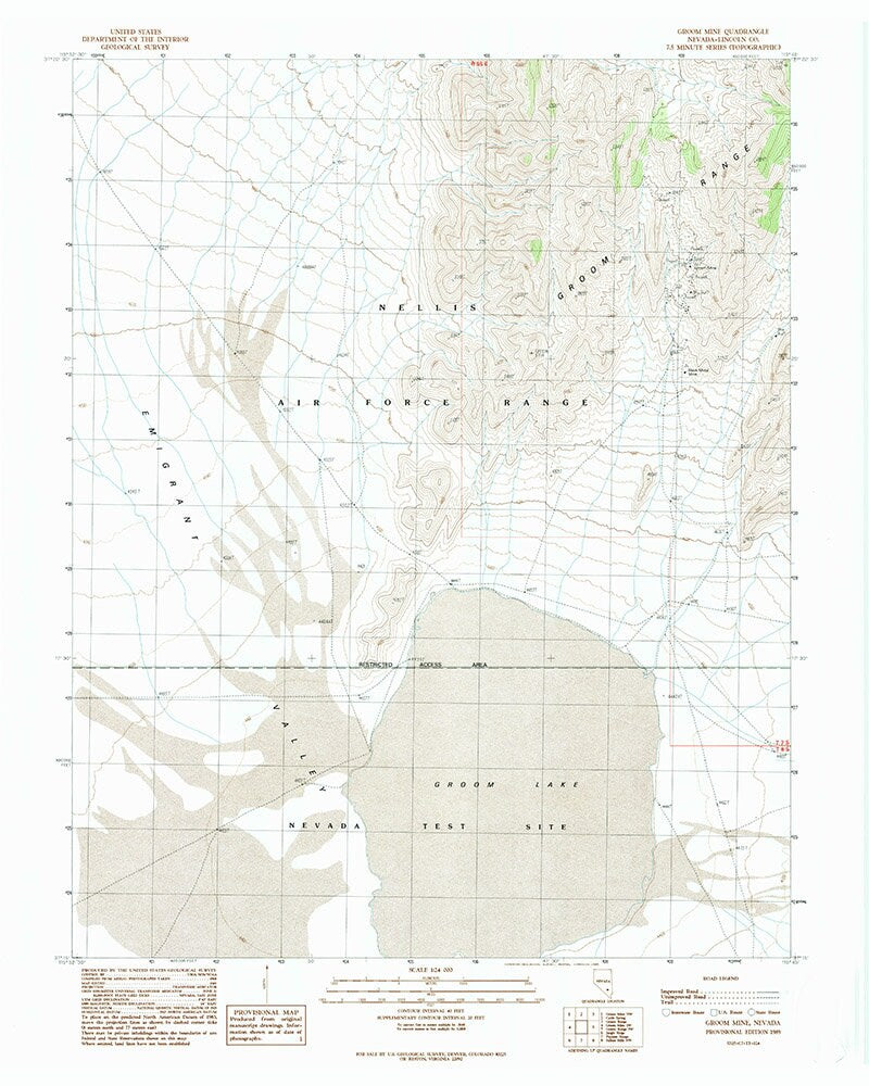 1989 Topo Map of Groom Mine Nevada Area 51