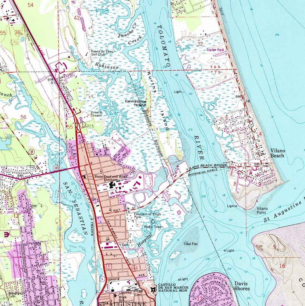 1956 Topo Map of Saint Augustine Florida Vilano Beach Anastasia Island