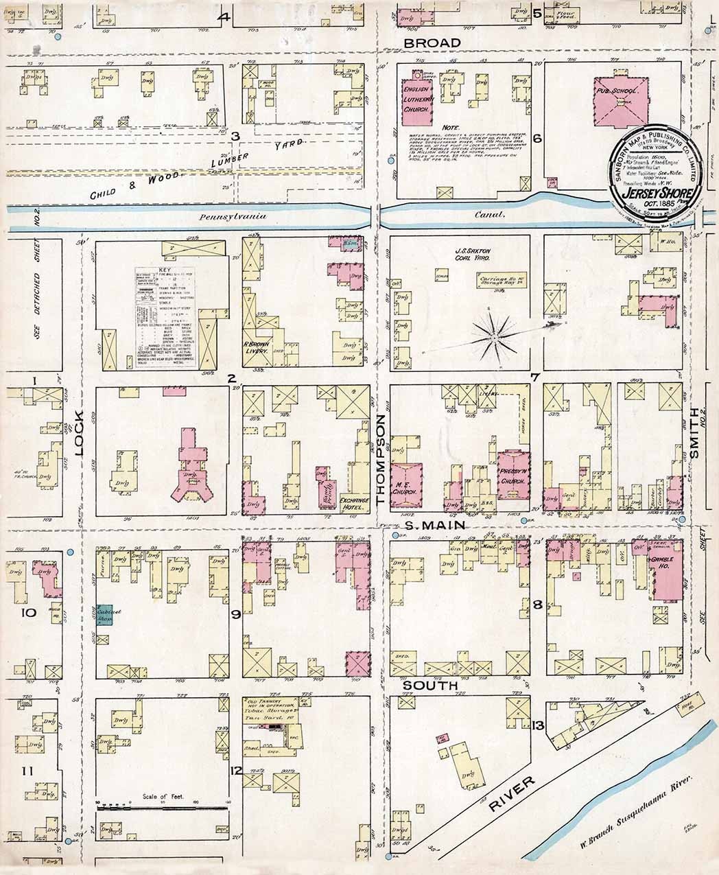 1885 Town Map of Jersey Shore Lycoming County Pennsylvania