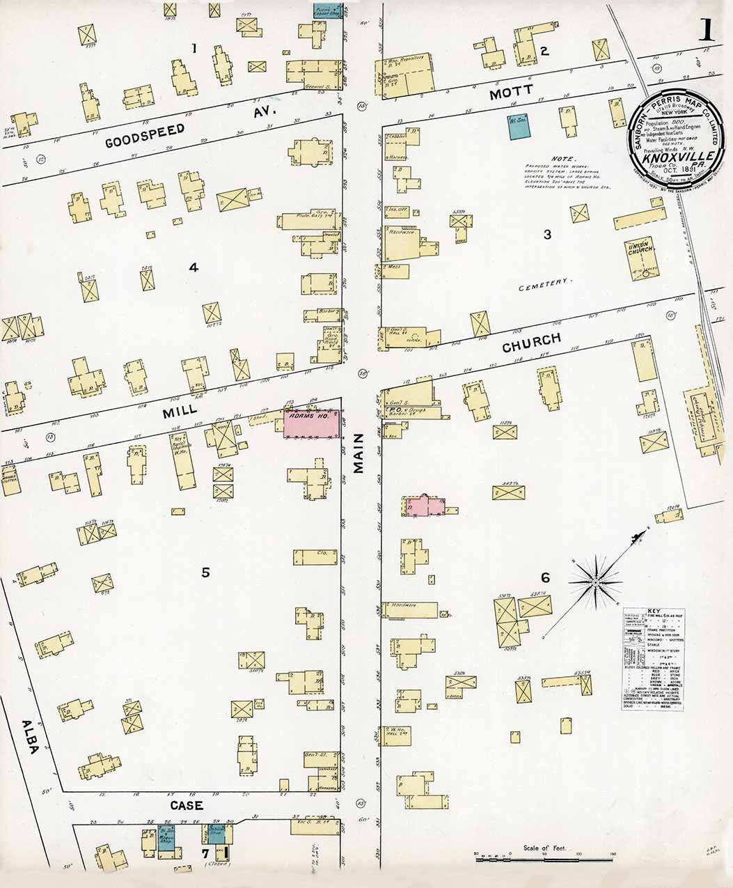 1891 Town Map of Knoxville Tioga County Pennsylvania