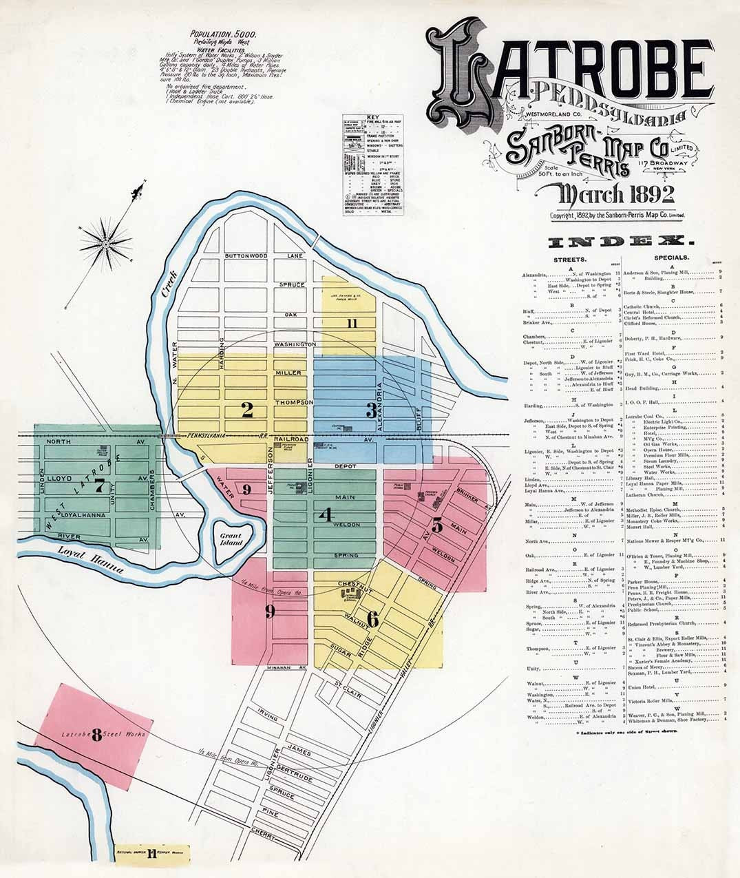 1892 Town Map of Latrobe Westmoreland County Pennsylvania
