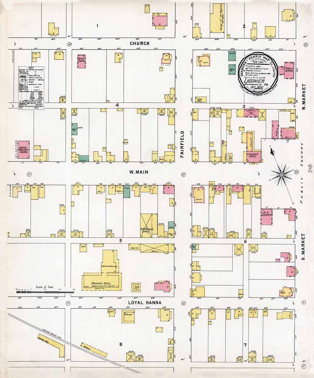 1895 Town Map of Ligonier Westmoreland County Pennsylvania