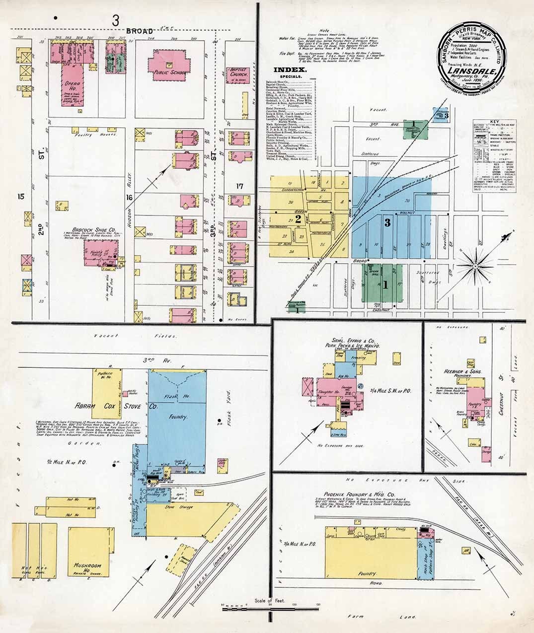 1896 Town Map of Lansdale Montgomery County Pennsylvania
