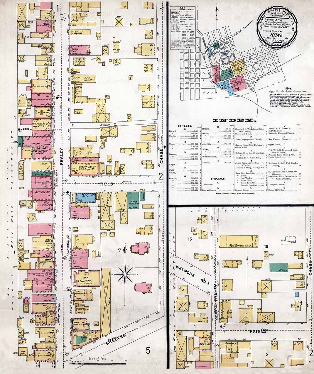 1898 Town Map of Kane McKean County Pennsylvania