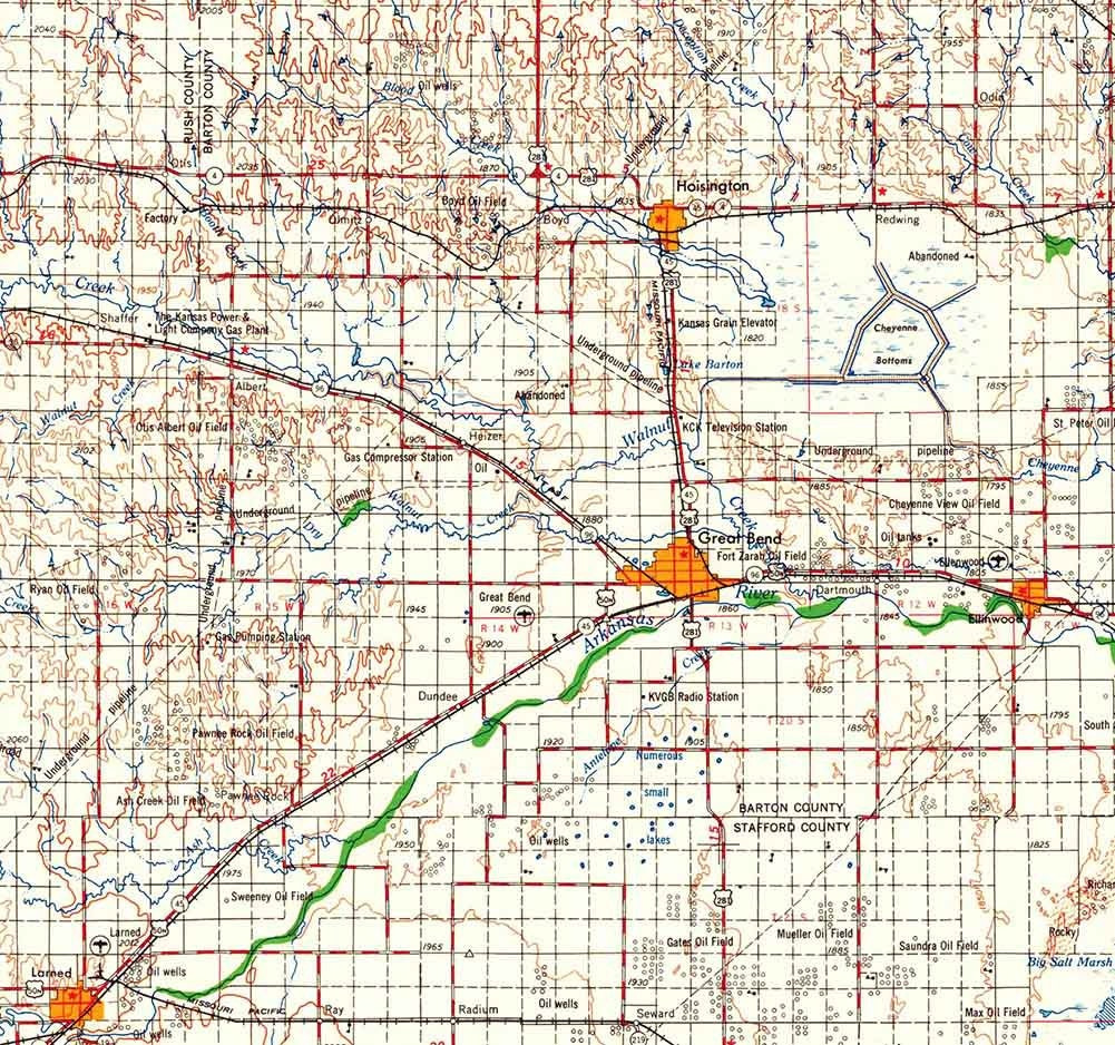 1958 Topo Map of Great Bend Kansas Hoisington