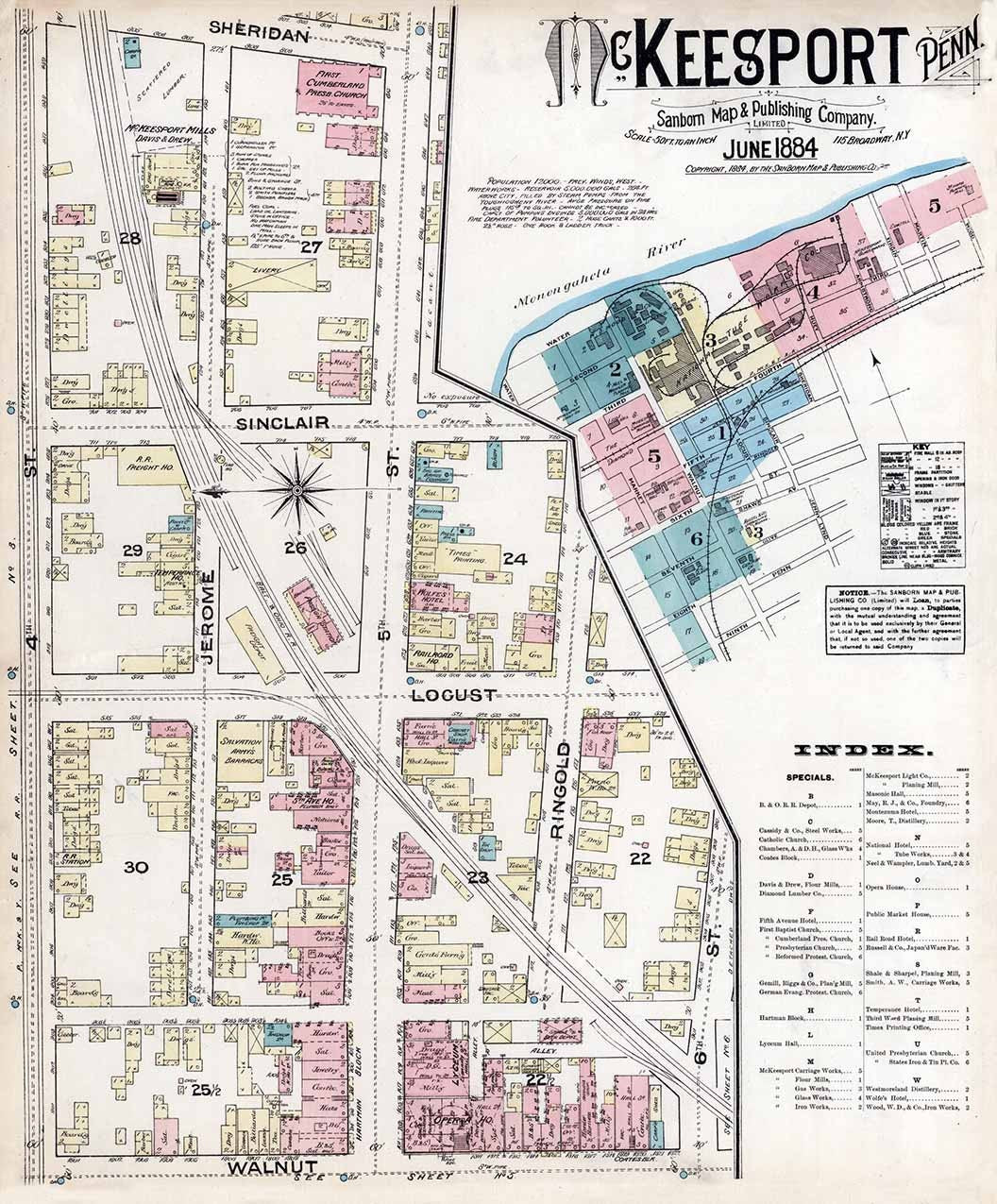 1884 Town Map of McKeesport Allegheny County Pennsylvania