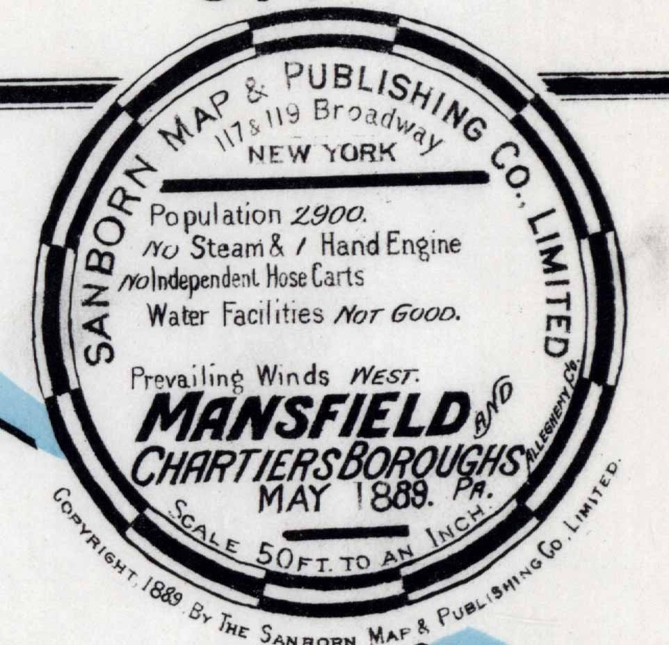 1889 Town Map of Mansfield Borough Allegheny County Pennsylvania
