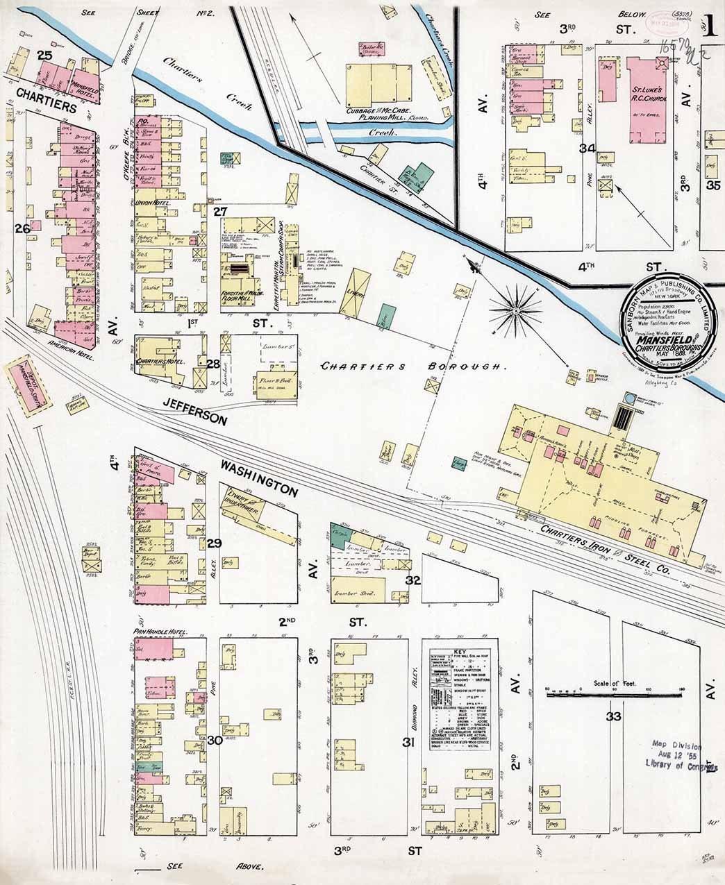 1889 Town Map of Mansfield Borough Allegheny County Pennsylvania