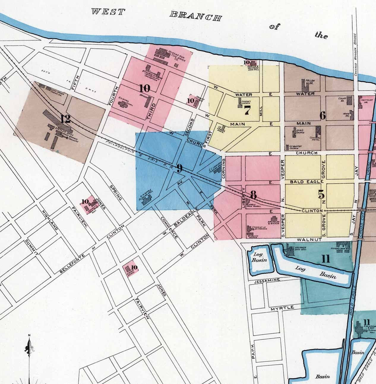 1891 Town Map Lock Haven Clinton County Pennsylvania