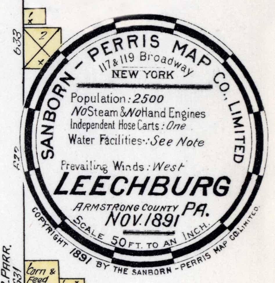 1891 Town Map of Leechburg Armstrong County Pennsylvania