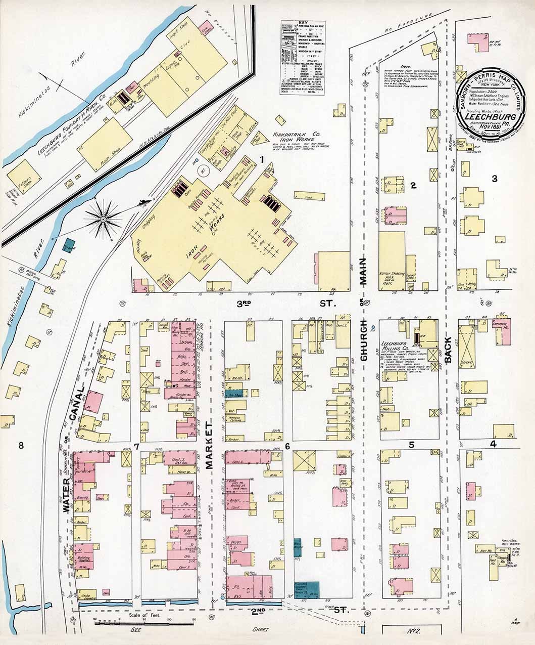 1891 Town Map of Leechburg Armstrong County Pennsylvania