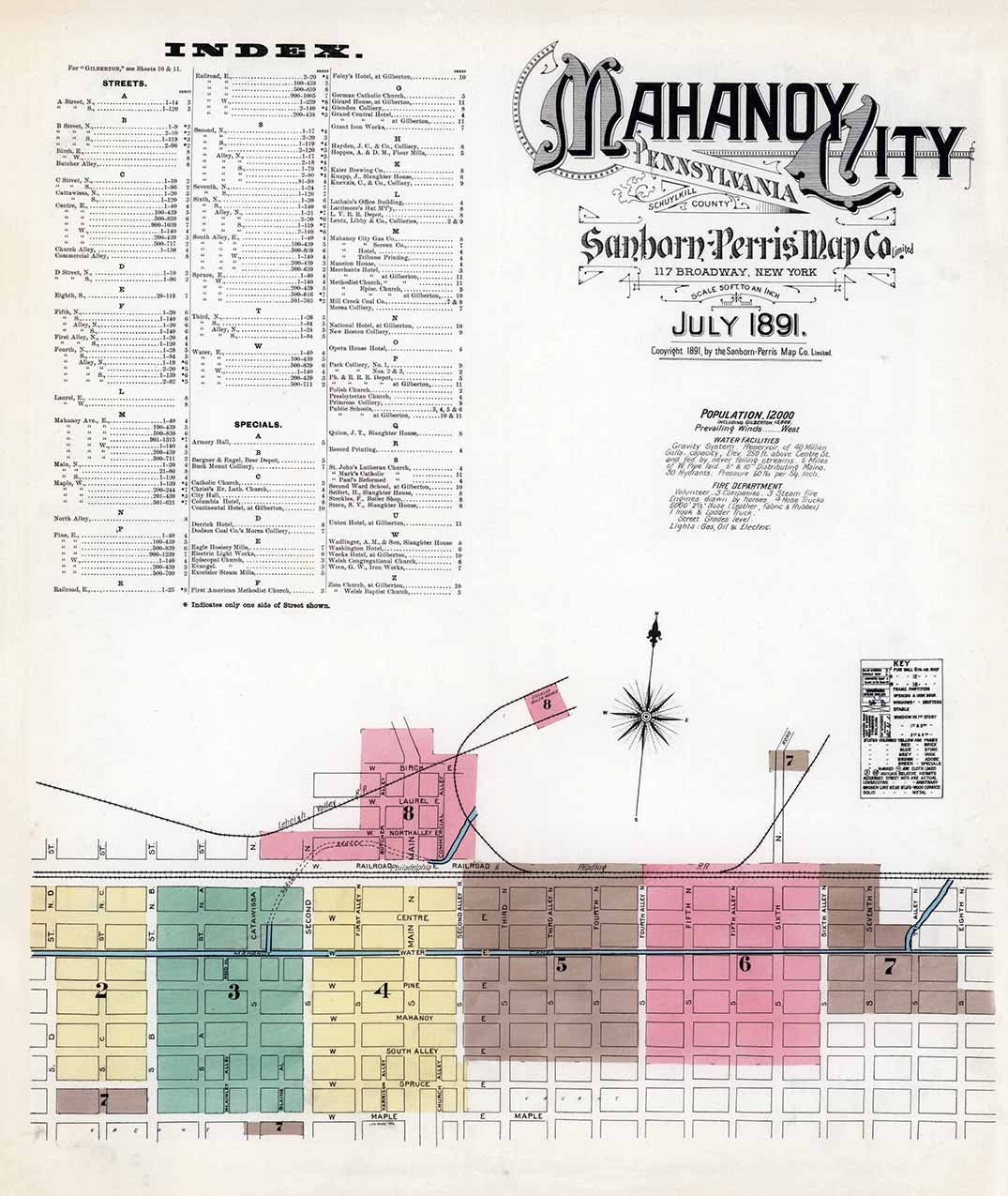 1891 Town Map of Mahanoy City Schuylkill County Pennsylvania