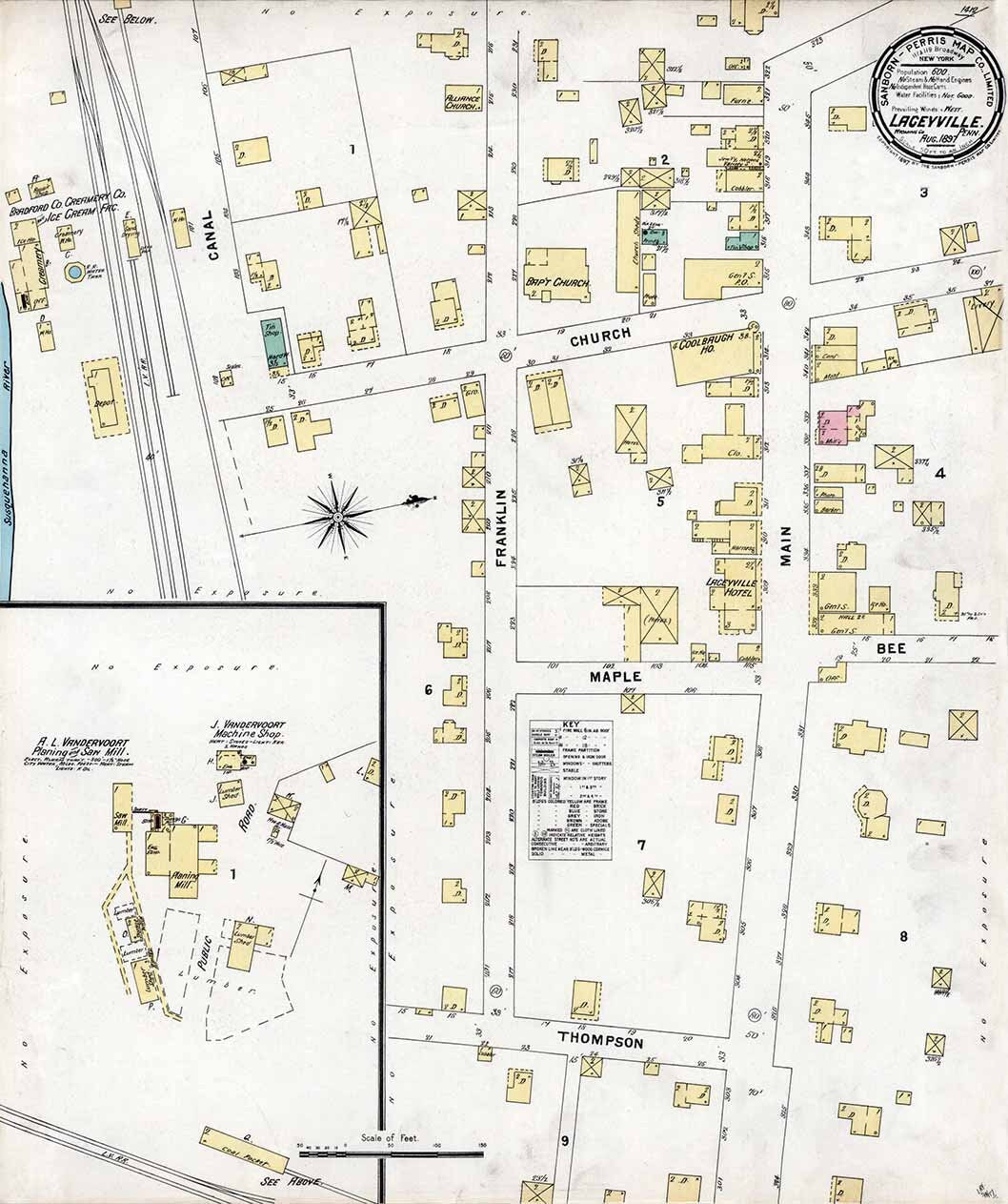 1897 Town Map of Laceyville Wyoming County Pennsylvania