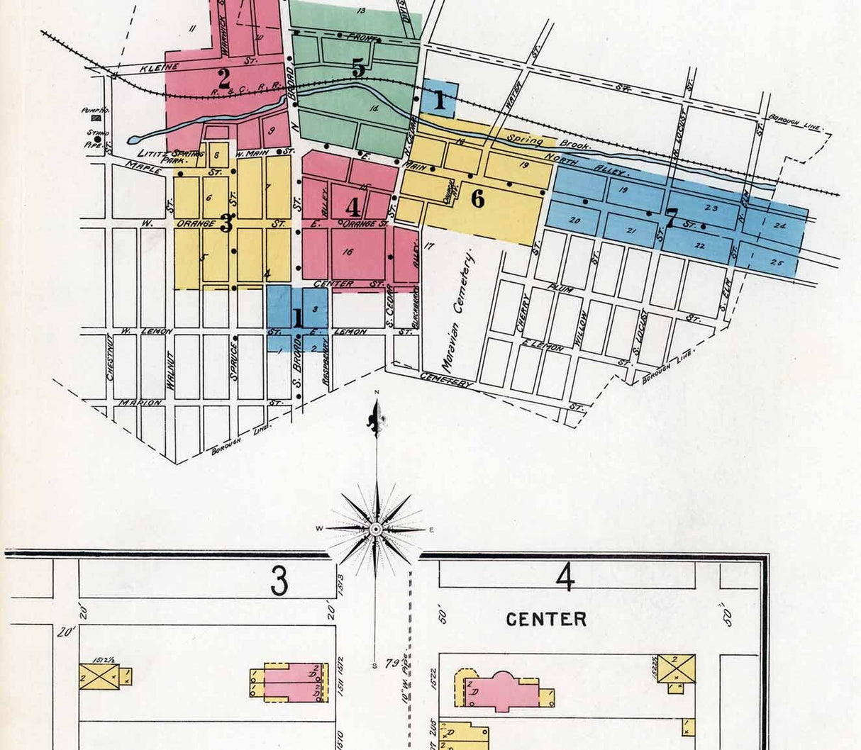 1898 Town Map of Lititz Lancaster County Pennsylvania