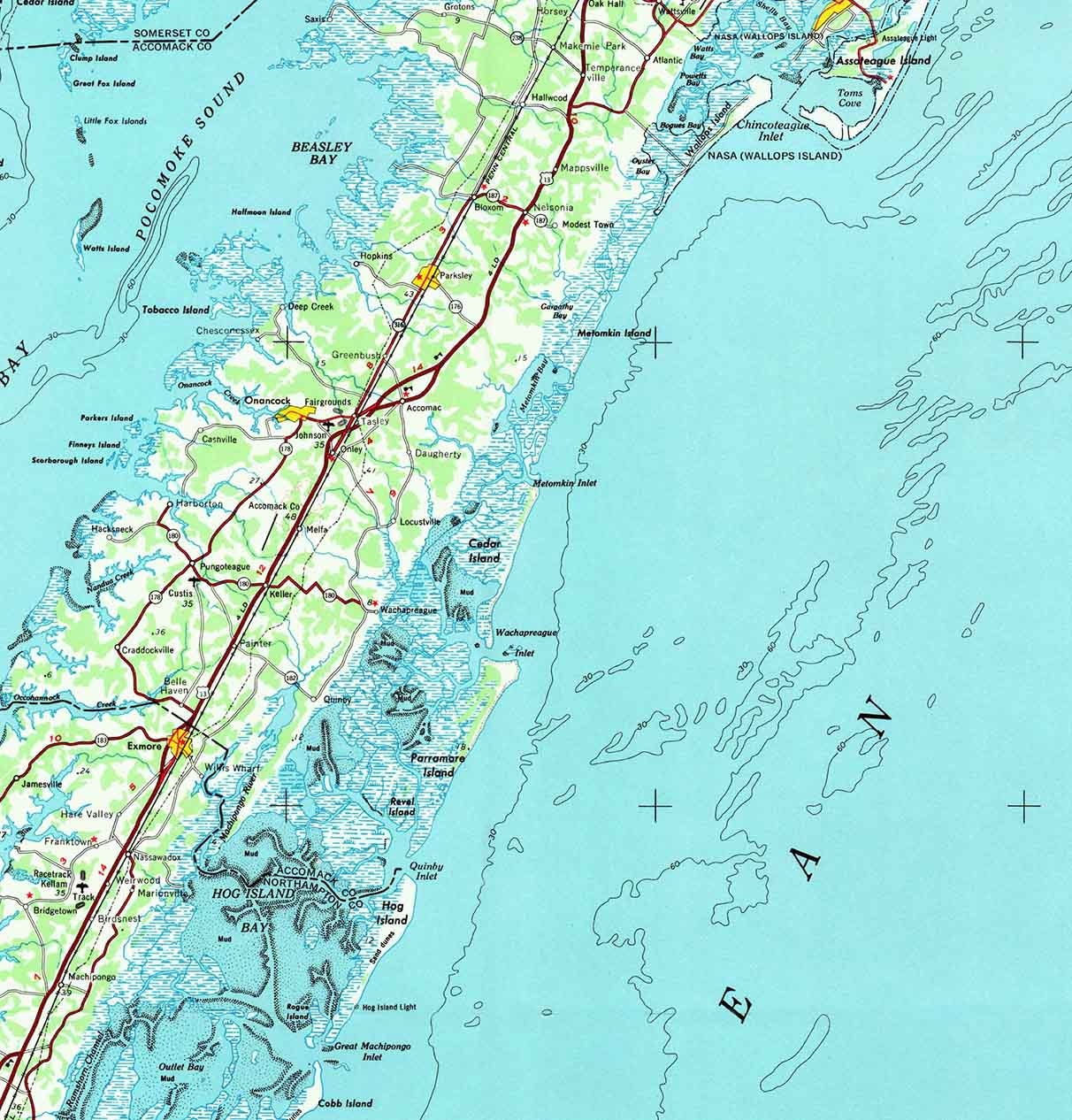 1946 Topo Map of Eastville Virginia Assateague Island Virginia Beach