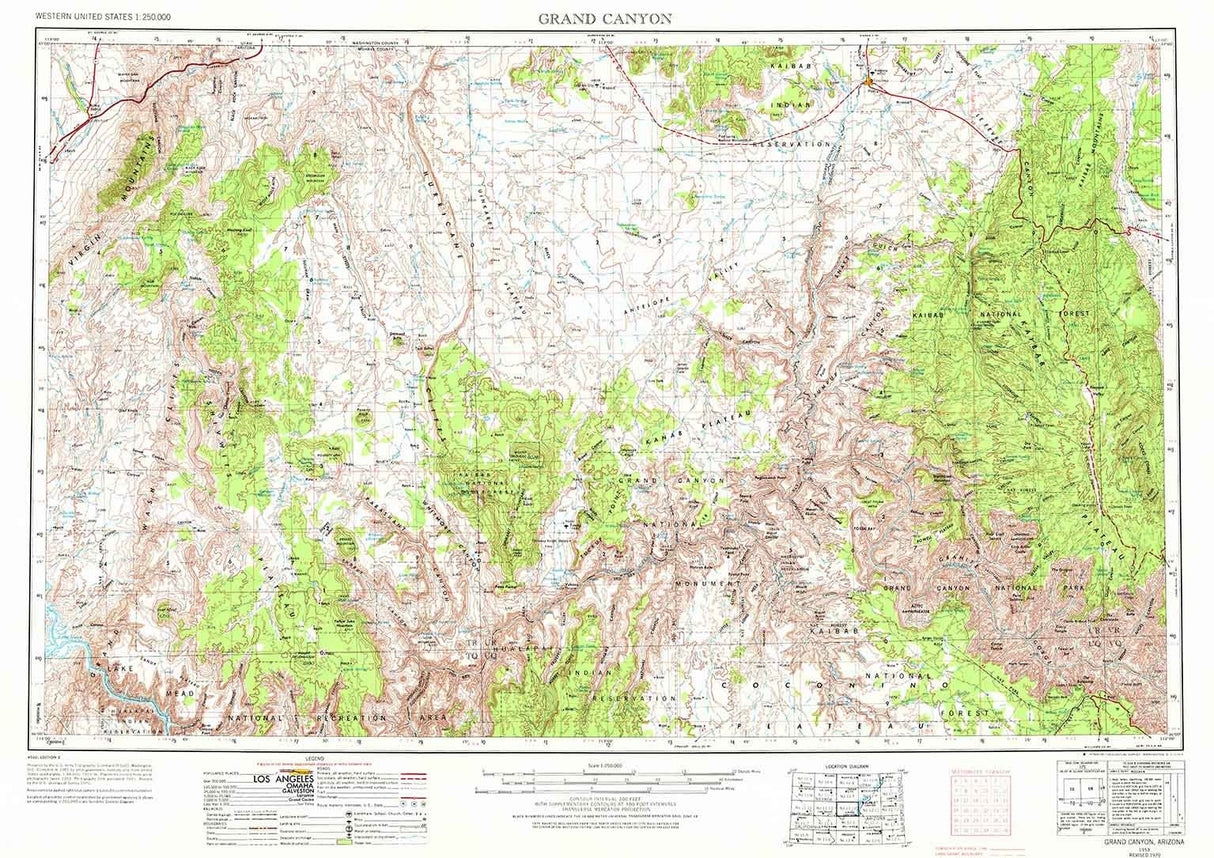 1953 Topo Map of Grand Canyon Arizona Kaibab National Forest