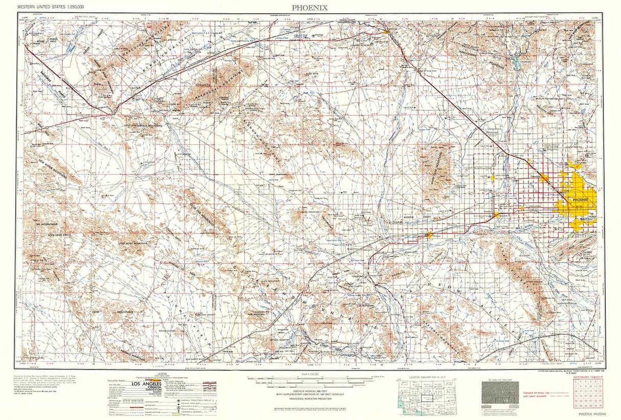 1958 Topo Map of Phoenix Arizona Gila Bend Mountains
