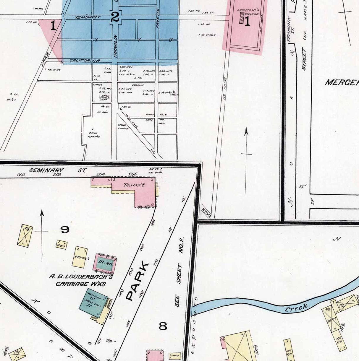 1885 Town Map of Mercerburg Franklin County Pennsylvania