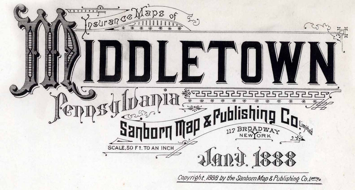 1888 Town Map of Middletown Dauphin County Pennsylvania