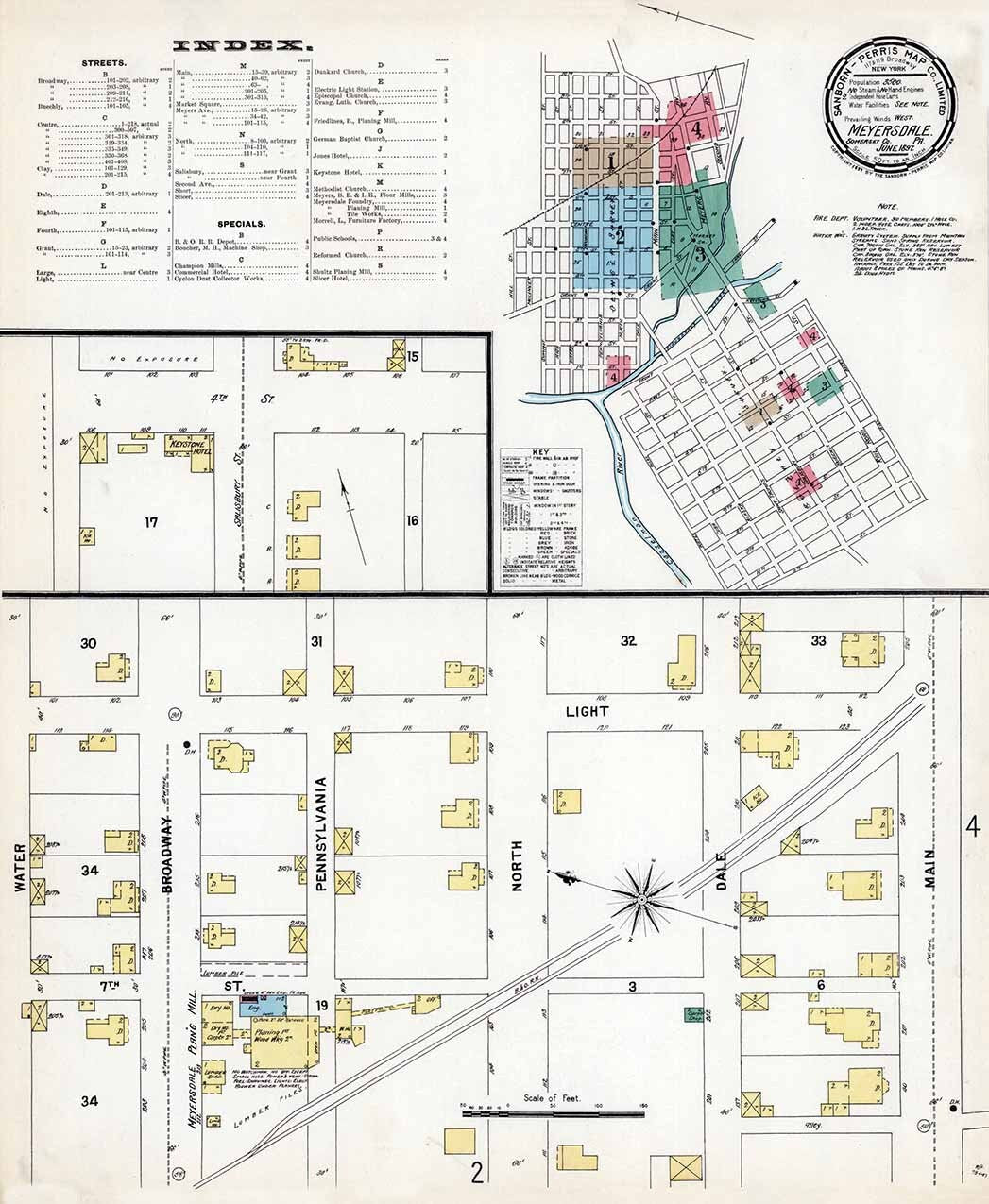 1897 Town Map of Meyersdale Somerset County Pennsylvania