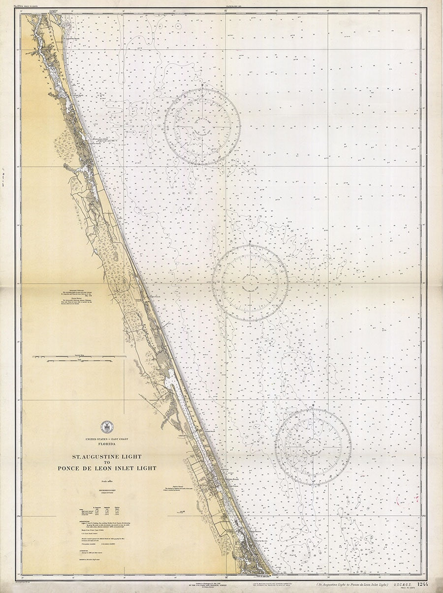 1930 Nautical Map of Saint Augustine Light to Ponce de Leon Inlet Light