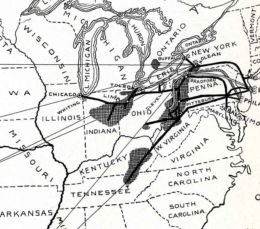 1905 Map of Oil Fields of United States Canada & Mexico