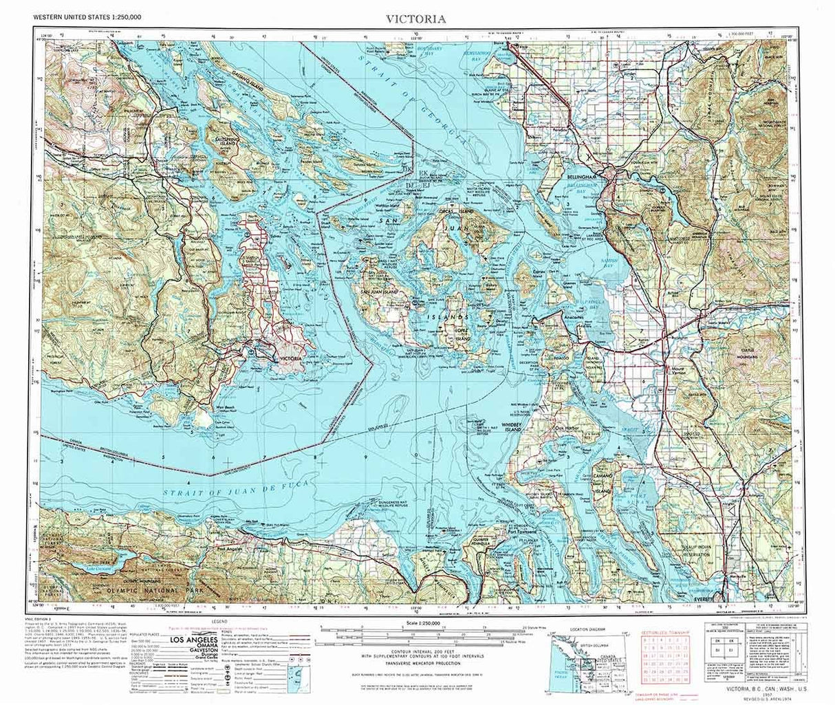 1957 Topo Map of Victoria Washington San Juan Island Bellingham Camano Island