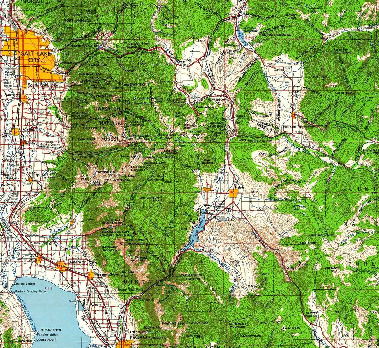 1960 Topo Map of Salt Lake City Utah Heber Provo