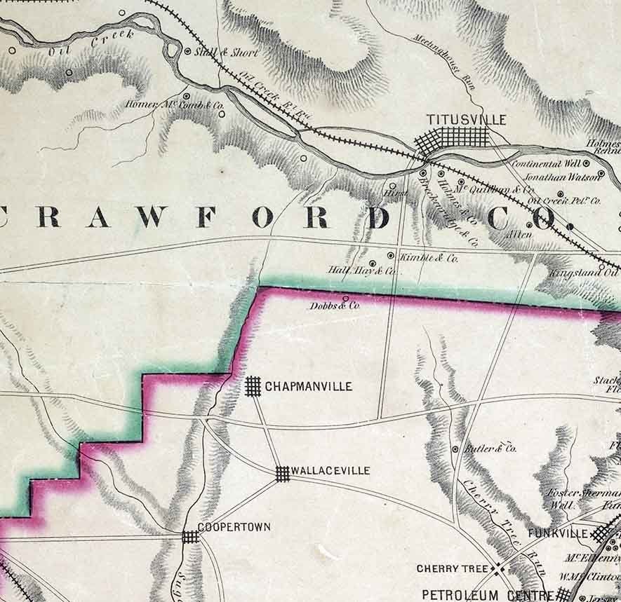1860 Map of the oil regions of Venango Crawford & Warren County Pennsylvania