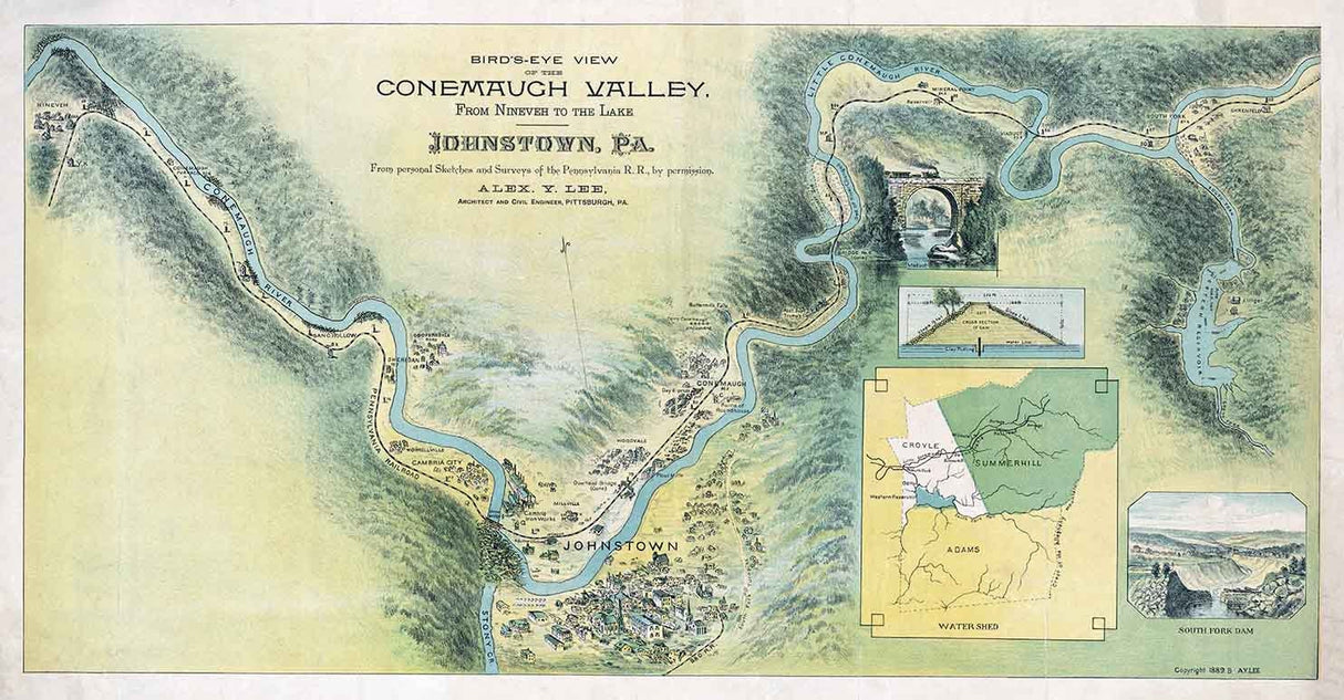 1889 Map of Johnstown Pennsylvania Conemaugh Valley Nineveh to the Lake