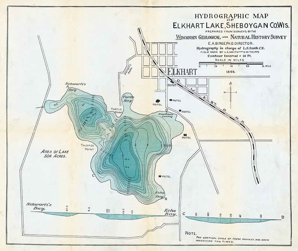 1898 Map of Elkhart Lake Sheboygan County Wisconsin