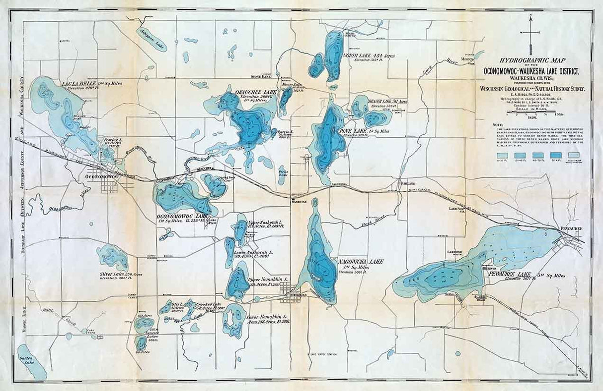 1898 Map of Oconomowoc-Waukesha Lake District Waukesha County Wisconsin