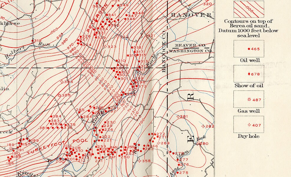 1907 Oil & Gas Well Map of Steubenville Ohio Quadrangle