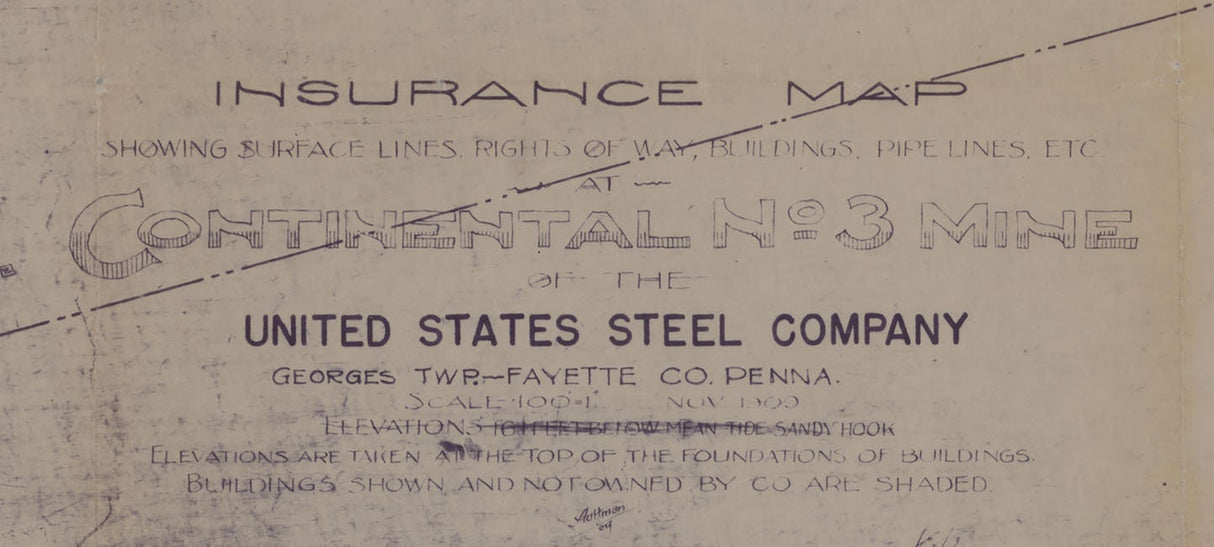 1909 Map of Continental No 3 Mine & Coke Ovens Fayette County Pa