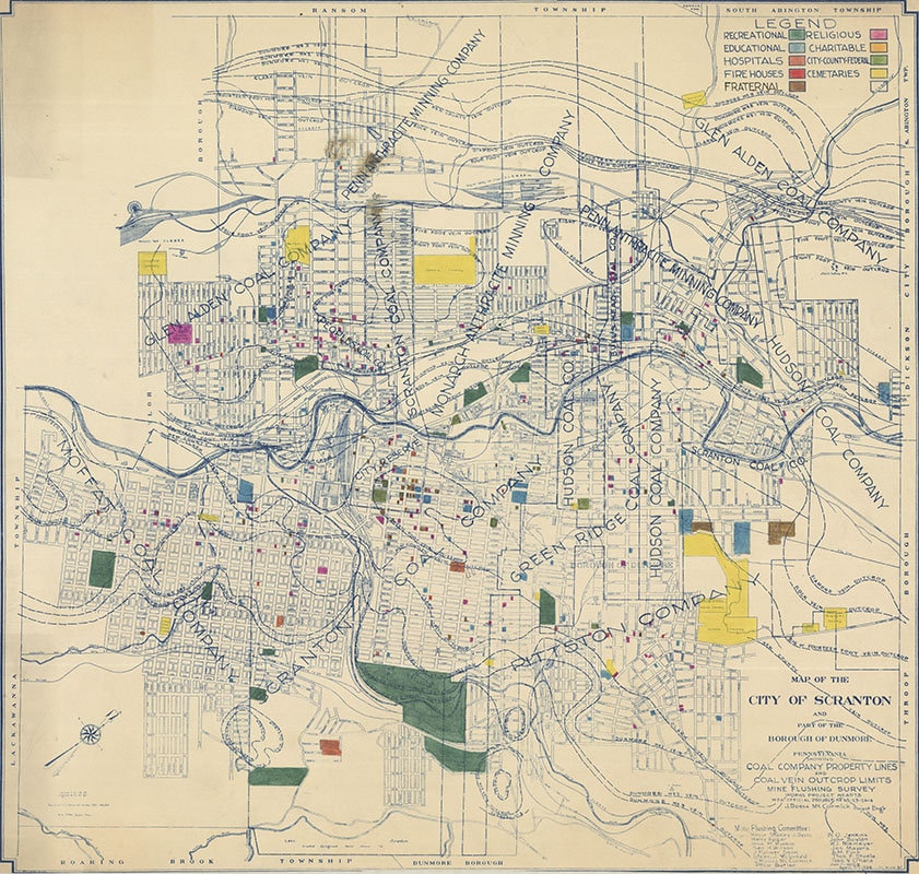 1936 Scranton Pennsylvania Coal Mine Map