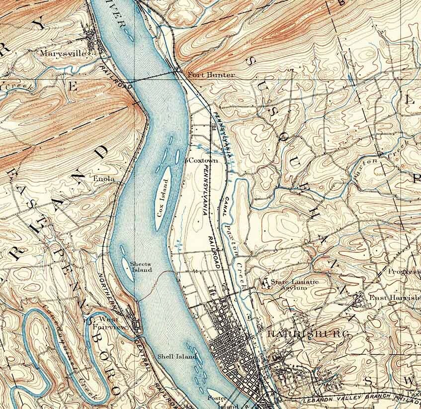 1892 Topo Map of Harrisburg Pennsylvania