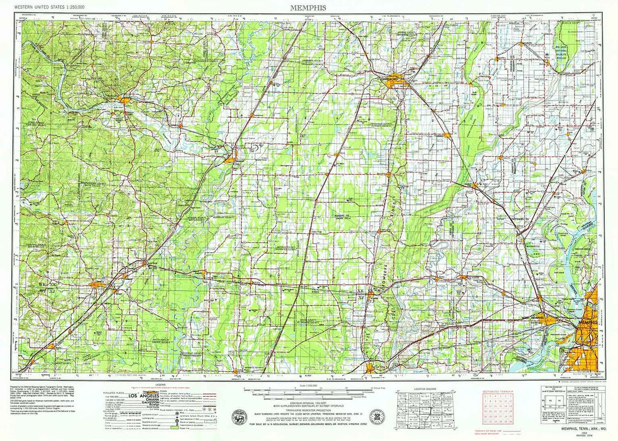 1953 Topo Map of Memphis Tennessee Jonesboro Newport
