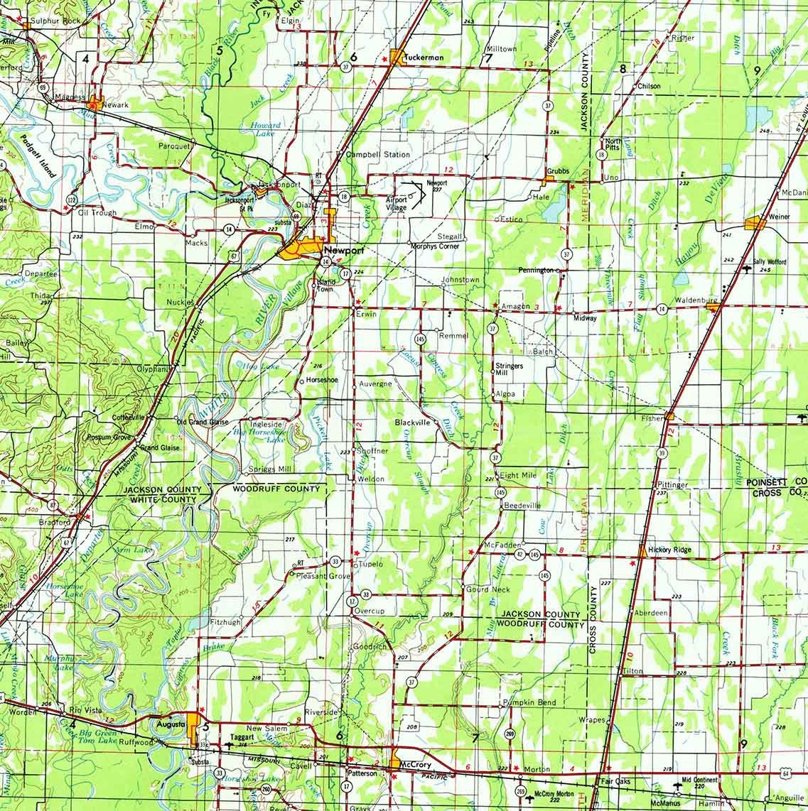 1953 Topo Map of Memphis Tennessee Jonesboro Newport