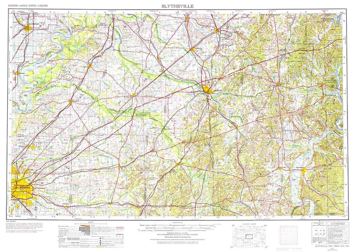 1956 Topo Map of Blytheville Arkansas Memphis Jackson