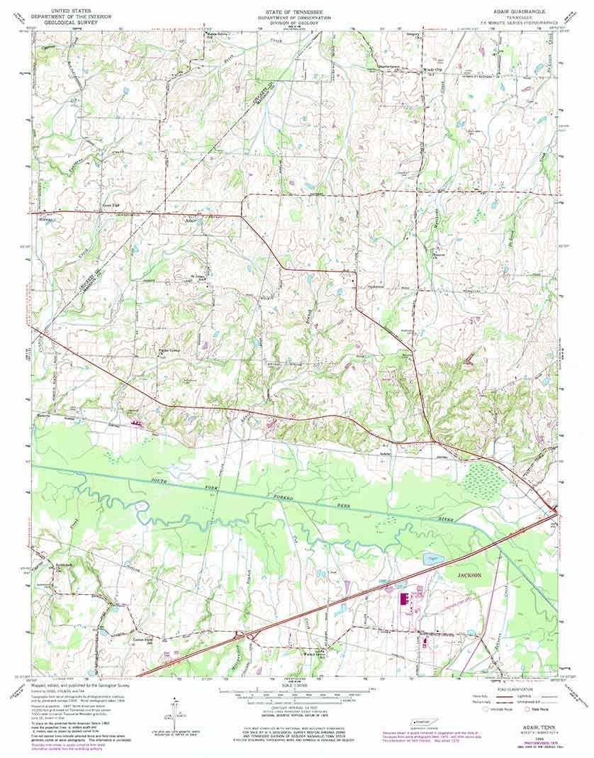 1959 Topo Map of Adair Tennessee