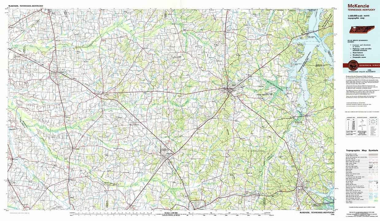 1986 Topo Map of McKenzie Tennessee Martin Paris
