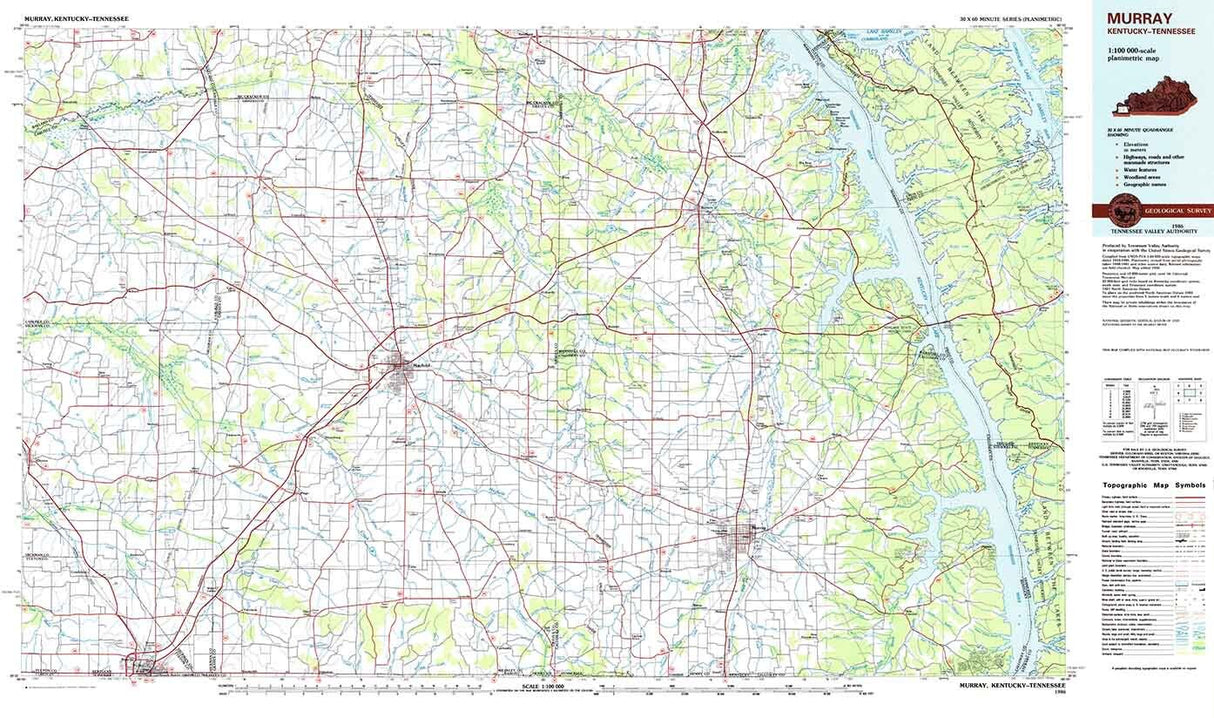 1986 Topo Map of Murray Kentucky Tennessee Mayfield Fulton