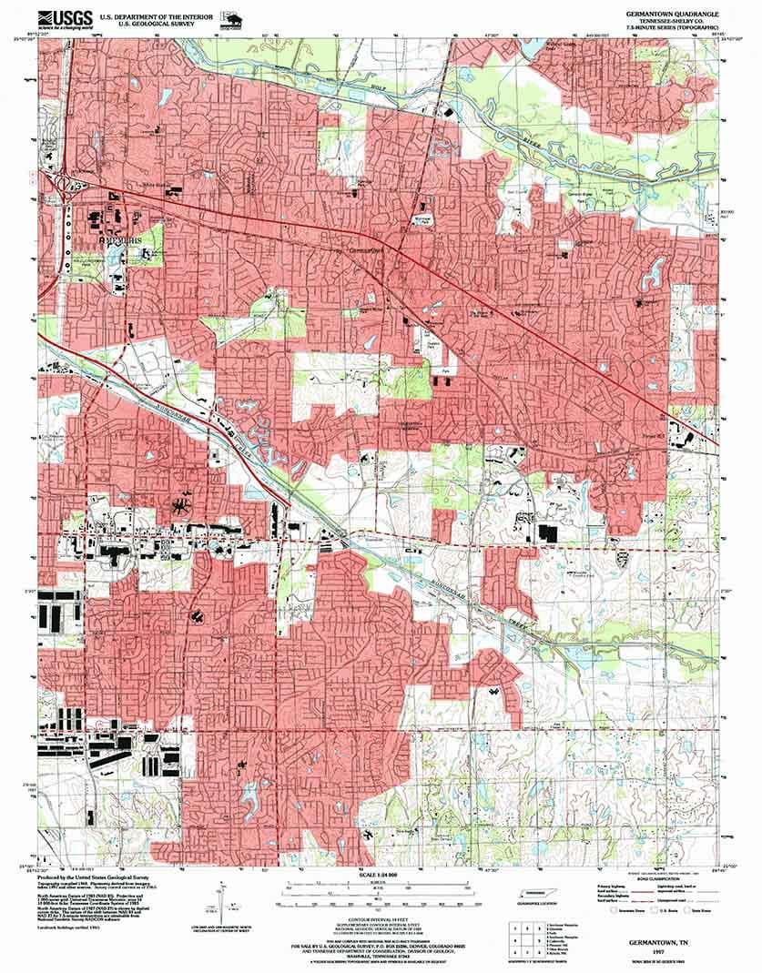 1997 Topo Map of Germantown Tennessee Memphis