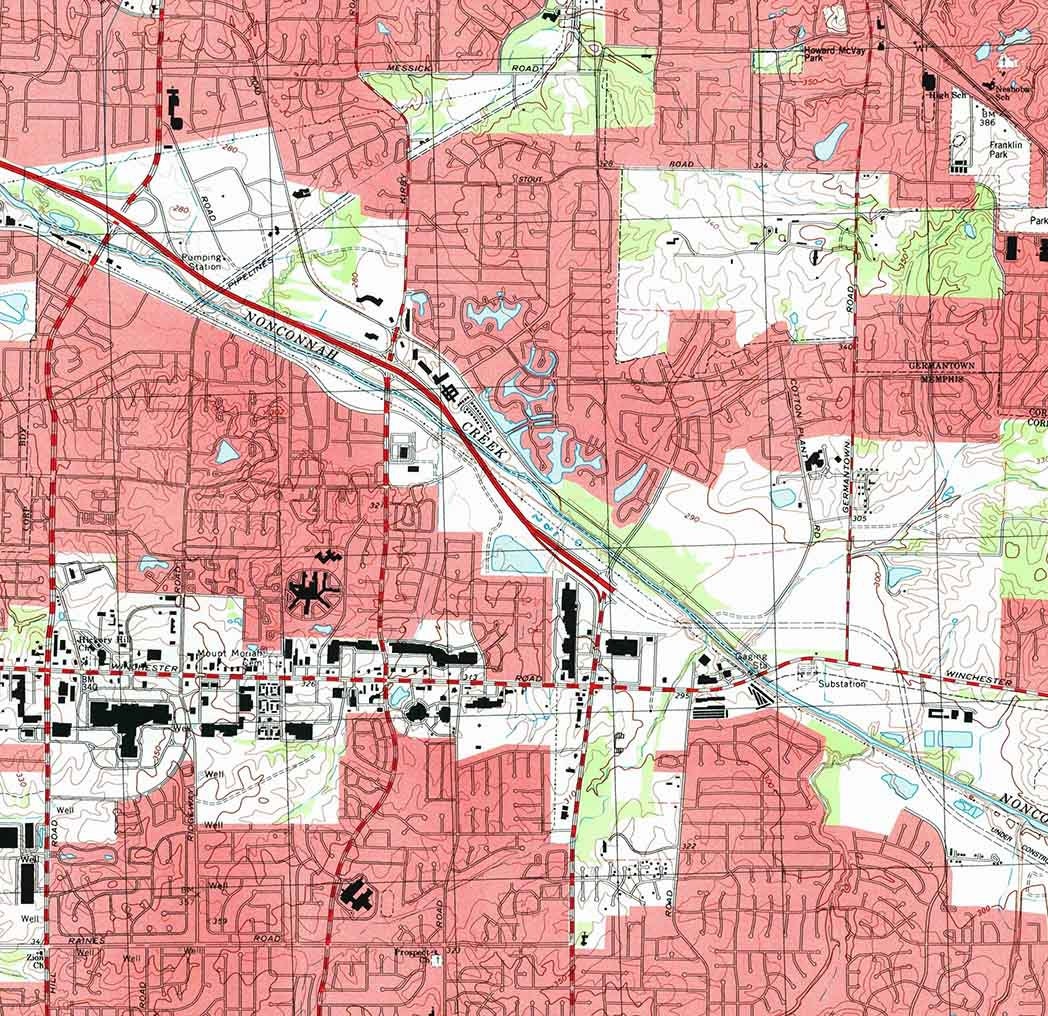 1997 Topo Map of Germantown Tennessee Memphis